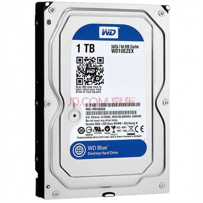 西部数据(WD)蓝盘 1TB SATA6Gb/s 7200转64M 台式机硬盘(WD10EZEX)
