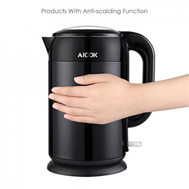 Aicok 1.7夸脱 双层不锈钢电热水壶-黑色