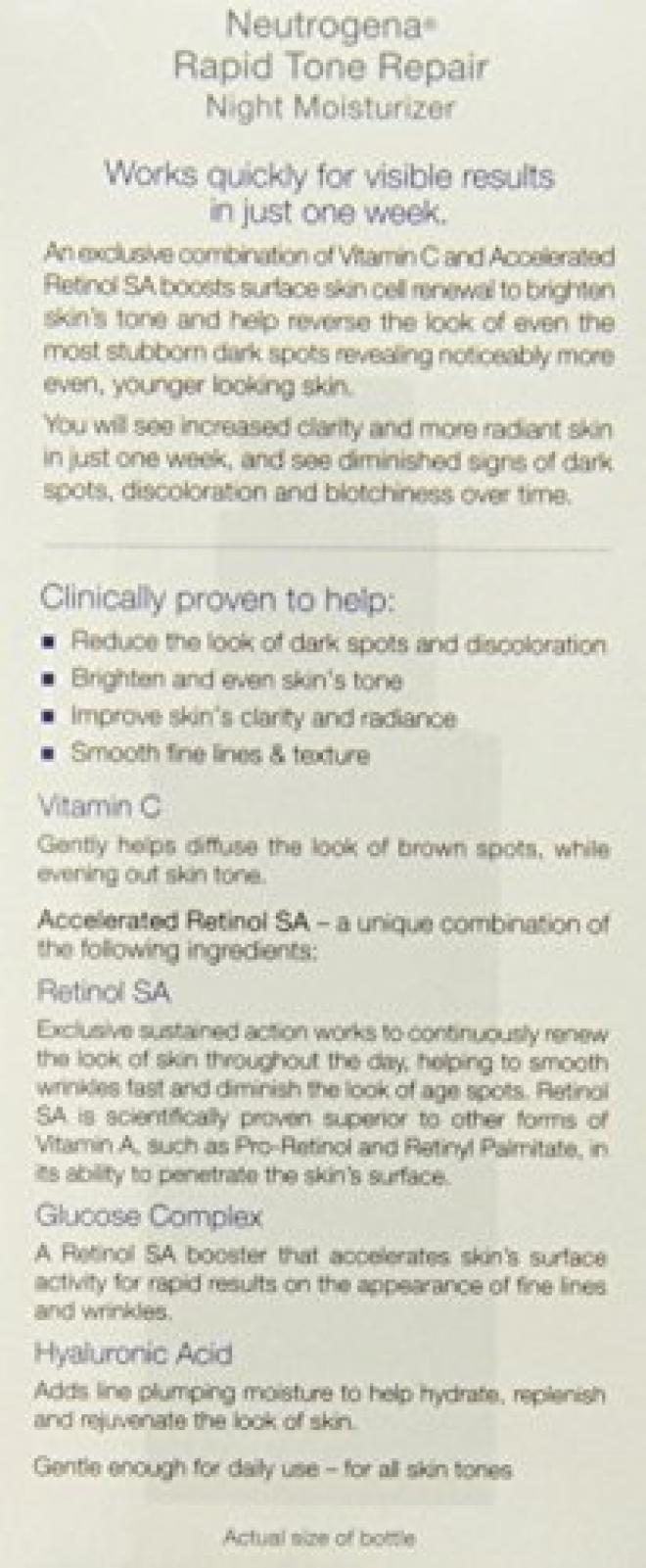 Neutrogena 露得清 rapid tone repair速效美白均匀肤色A醇+VC保湿晚霜